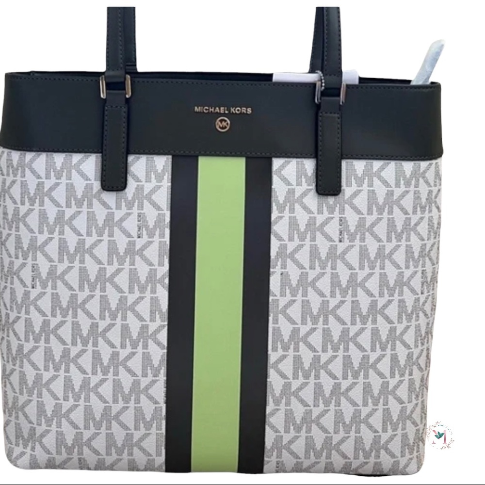 NWOT Michael Kors Center Stripe Morgan Large Tote Olive Multi - Picture 1 of 15